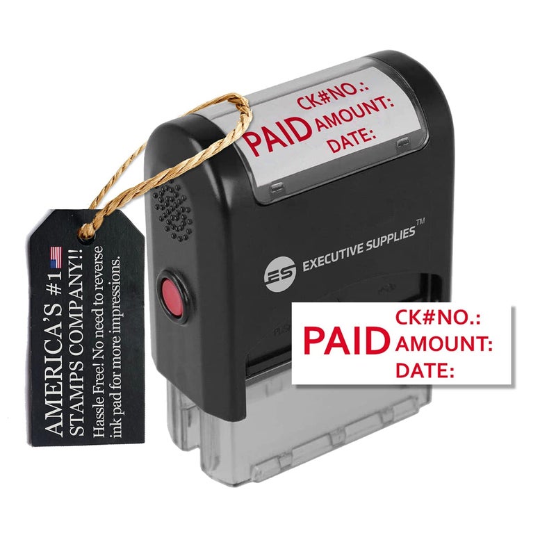 Executive Supplies Paid Check Stamp, Self Inking, Red Ink, 3 Lines, Rectangular, Business Stamp - Image 5